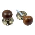 Wooden Bun Mortice / Rim Knobs - Antique Brass