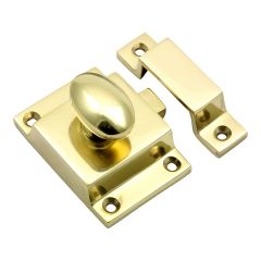 Cupboard Catch with Oval Knob - Polished Brass