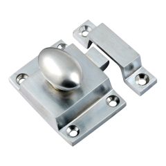 Cupboard Catch with Oval Knob - Satin Chrome