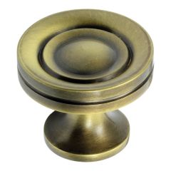 Solid Stepped Cupboard Knob - Antique Brass