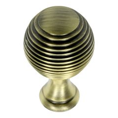 Reeded Cupboard Knob - Antique Brass