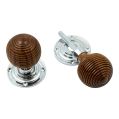 Wooden Reeded Mortice / Rim Knobs - Polished Chrome