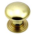 Ringed Plate Cupboard Knob - Polished Brass