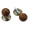 Wooden Reeded Mortice / Rim Knobs - Antique Brass